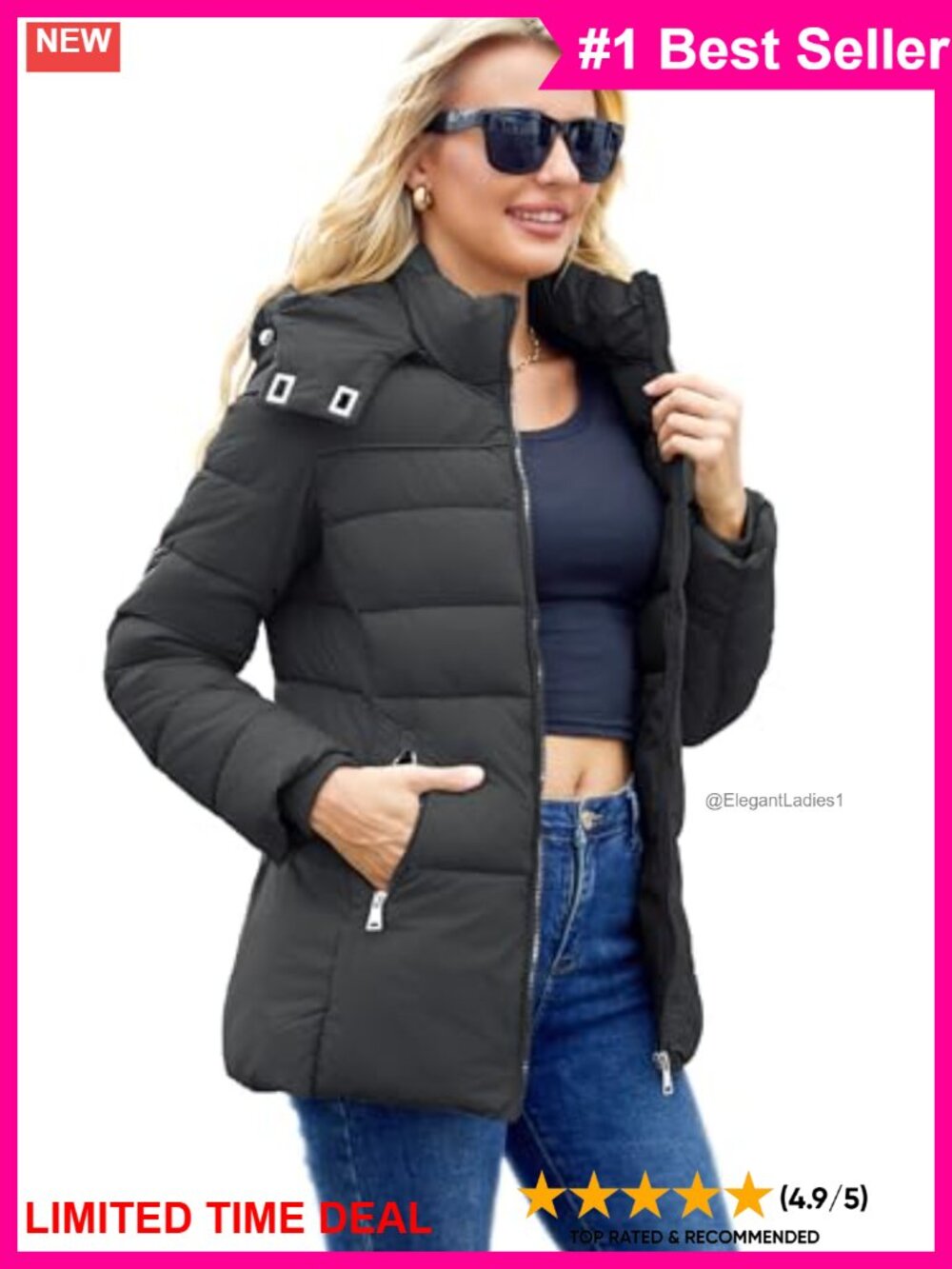 Womens Packable Puffer Jacket Hooded Lightweight Winter Coat